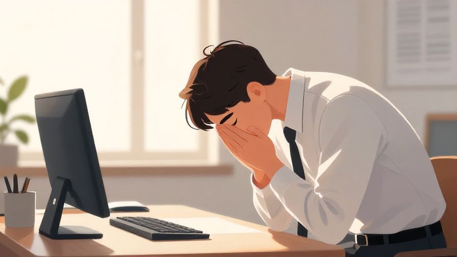 Illustration of a professional person bowing slightly at their desk with morning sunlight, calm and respectful atmosphere