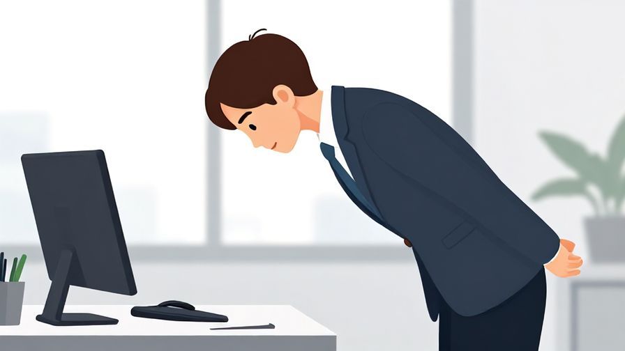 Illustration of a professional person bowing slightly, calm office environment
