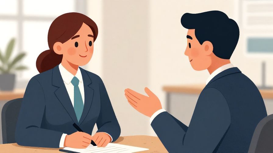 Illustration of a professional setting where a person politely asks a senior colleague for help, formal attire, office background, detailed and vibrant style