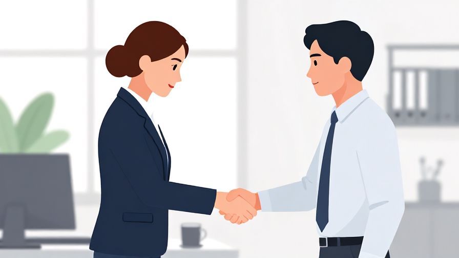 Illustration of a professional setting with a person politely shaking their head, office background, bright and composed atmosphere