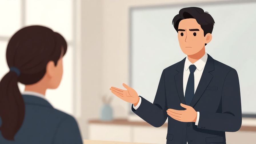 Illustration of a professional setting with two people in business attire, one giving a polite but serious warning