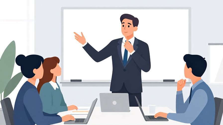 Illustration of a professional thoughtfully redirecting a meeting topic, modern office scene