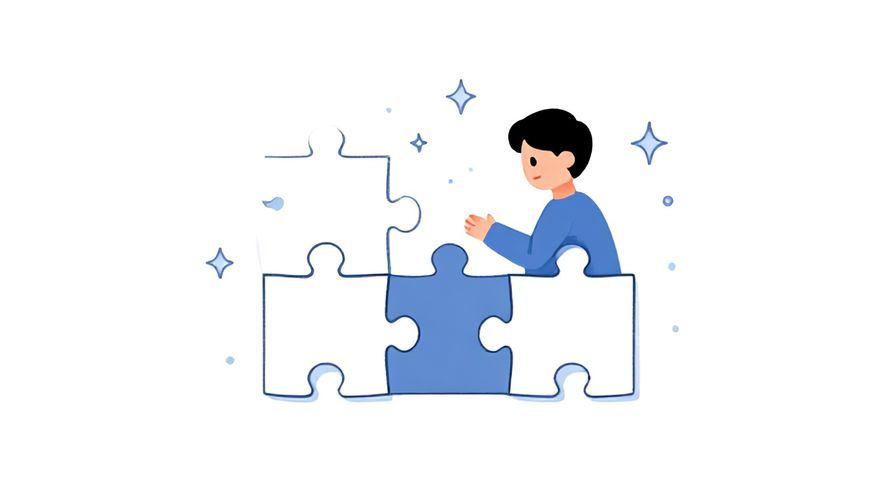 Illustration of a puzzle with one missing piece shaped like a person being placed by another person, surrounded by gentle stars and soft dots
