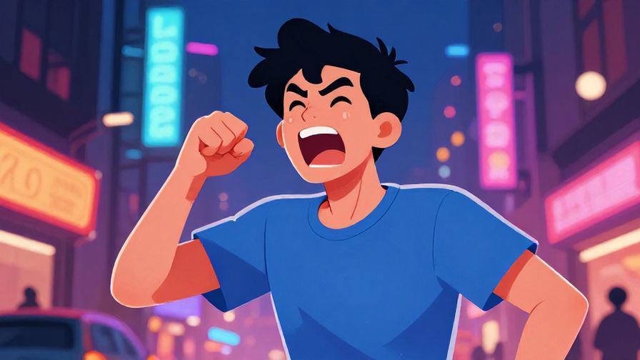 Illustration of a rebellious character shouting defiantly, urban nighttime setting, vibrant colors