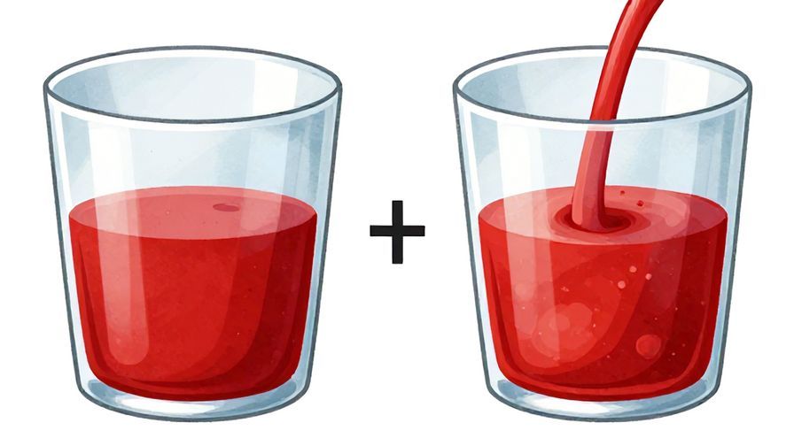 Illustration of a red liquid thicker than clear water flowing side by side, symbolizing family bonds, vibrant colors, illustrated style