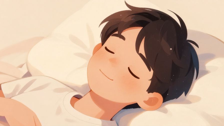 Illustration of a relaxed person leaning back with a small smile, eyes closed as if drifting into a memory, soft pastel background