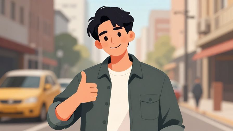 Illustration of a relaxed young person with a confident smirk, giving a thumbs-up, casual urban setting