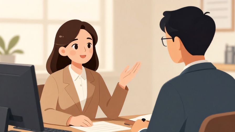 Illustration of a respectful employee politely making a request to a senior, office background, warm lighting, illustrated style