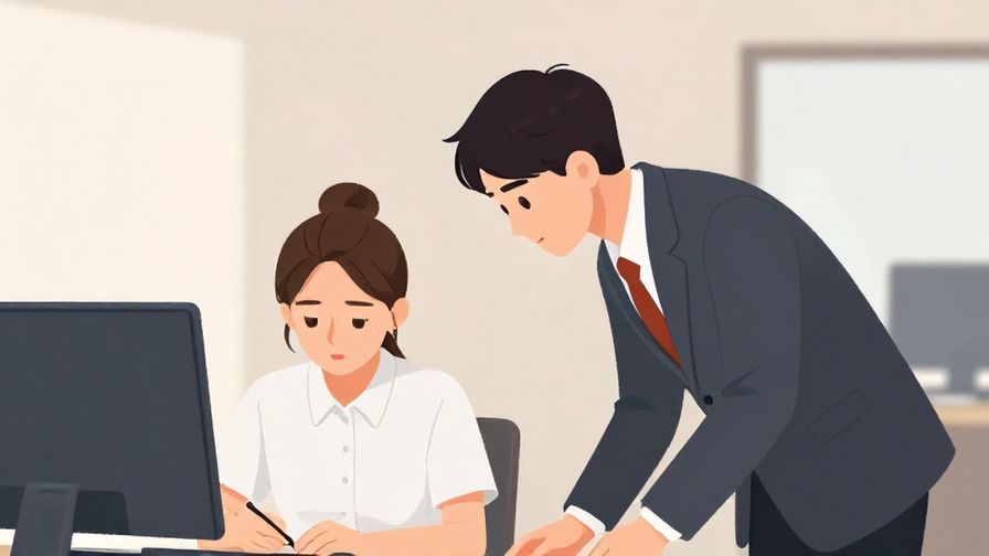 Illustration of a respectful office worker politely asking for a break, bowing slightly, calm office background, soft lighting, illustrated style