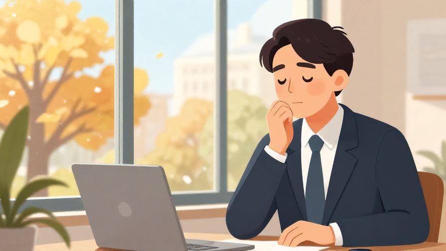 Illustration of a serene business person calmly nodding while watching seasons change outside a window, calm and composed