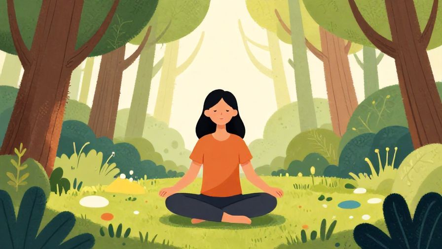 Illustration of a serene person meditating in nature, surrounded by trees and soft light, symbolizing holistic healing, vibrant colors, illustrated style