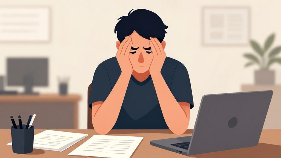 Illustration of a serious person nodding in a quiet office with papers and a laptop on the desk