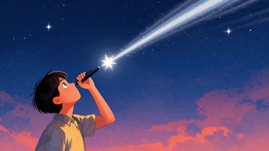 Illustration of a shooting star crossing the night sky with a person watching in awe, symbolizing a once-in-a-lifetime chance, vibrant colors, illustrated style