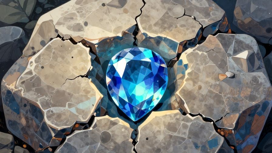 Illustration of a small shining gem nestled inside a cracked stone, symbolizing luck hidden in misfortune, detailed background, vibrant colors, illustrated style