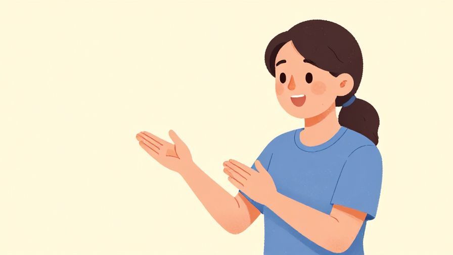 Illustration of a smiling person explaining something gently, with soft pastel background