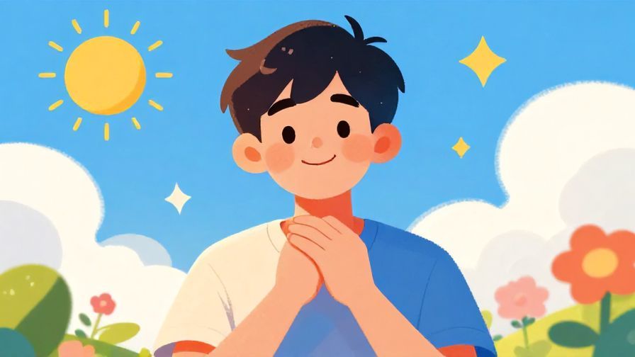 Illustration of a smiling young person confidently nodding, with sunny skies and cheerful vibes in the background, vibrant colors, illustrated style