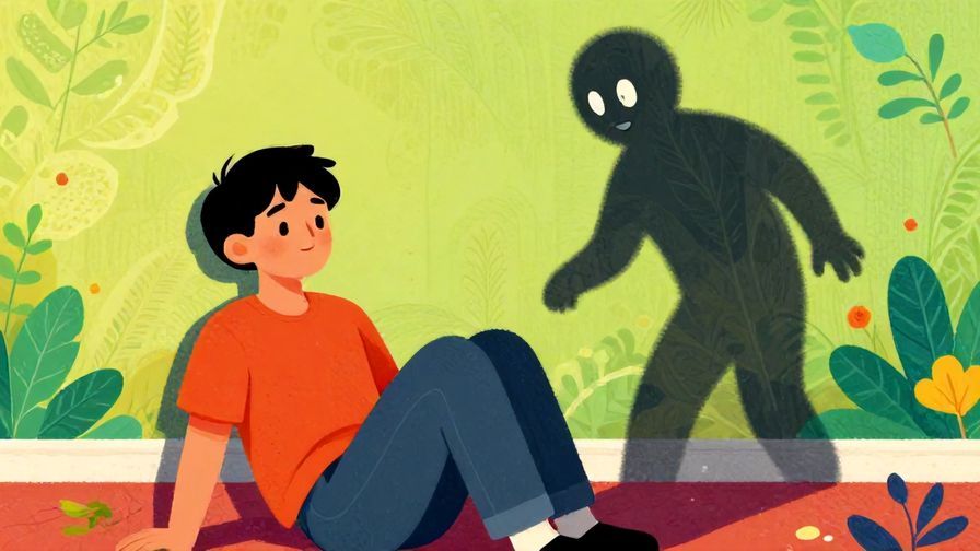 Illustration of a sneaky shadow lurking behind a relaxed person, symbolizing unexpected trouble, detailed background, vibrant colors, illustrated style