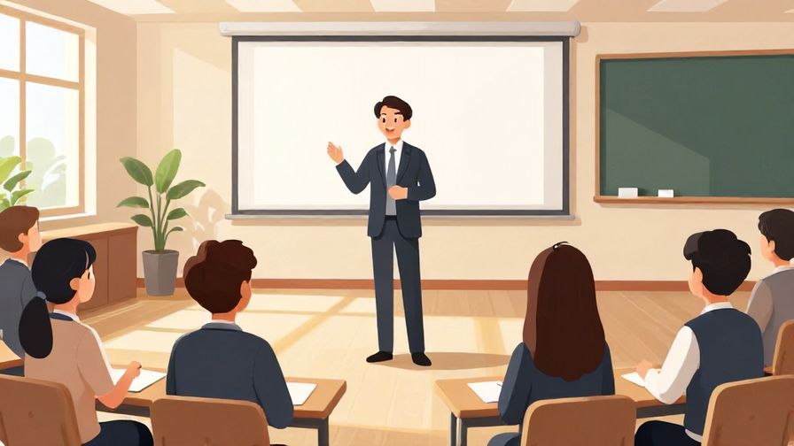 Illustration of a speaker addressing an audience in a conference room during the afternoon, bright and professional atmosphere