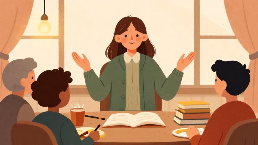 Illustration of a storyteller wrapping up a tale, cozy indoor setting