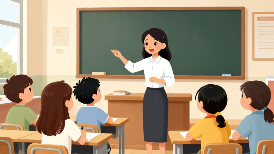 Illustration of a strict teacher in a classroom emphasizing rules to attentive students, detailed background, vibrant colors, illustrated style