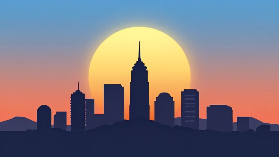 Illustration of a sunrise over a city skyline, symbolizing new beginnings and hope