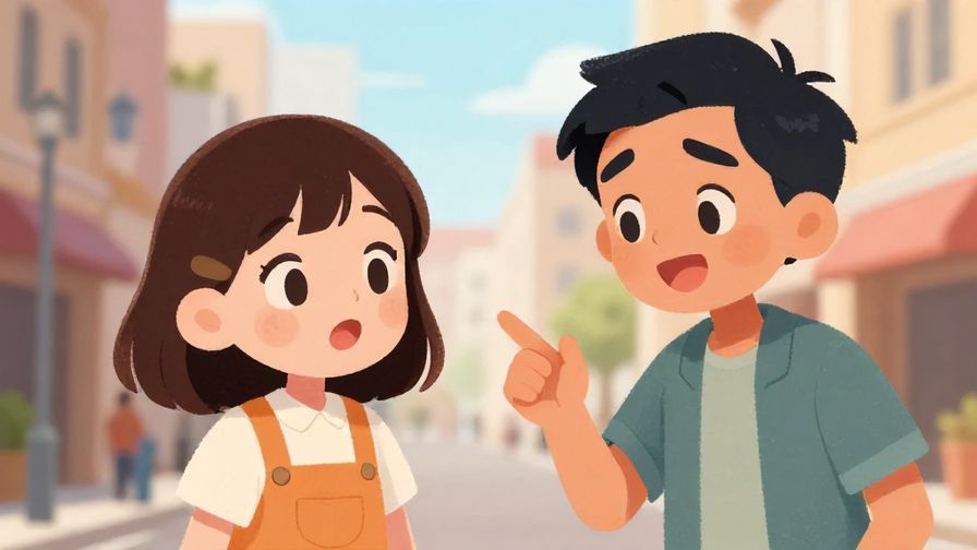 Illustration of a surprised and happy character complimenting another with lively expressions in an urban setting