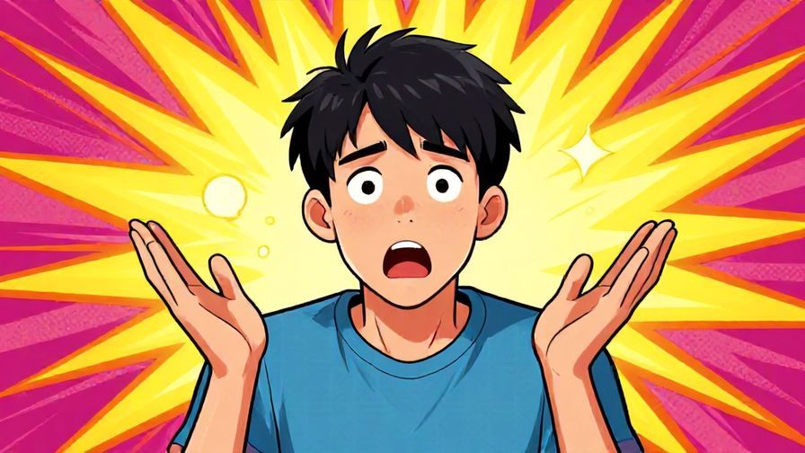 Illustration of a surprised and impressed person with hands raised, vibrant comic-style background