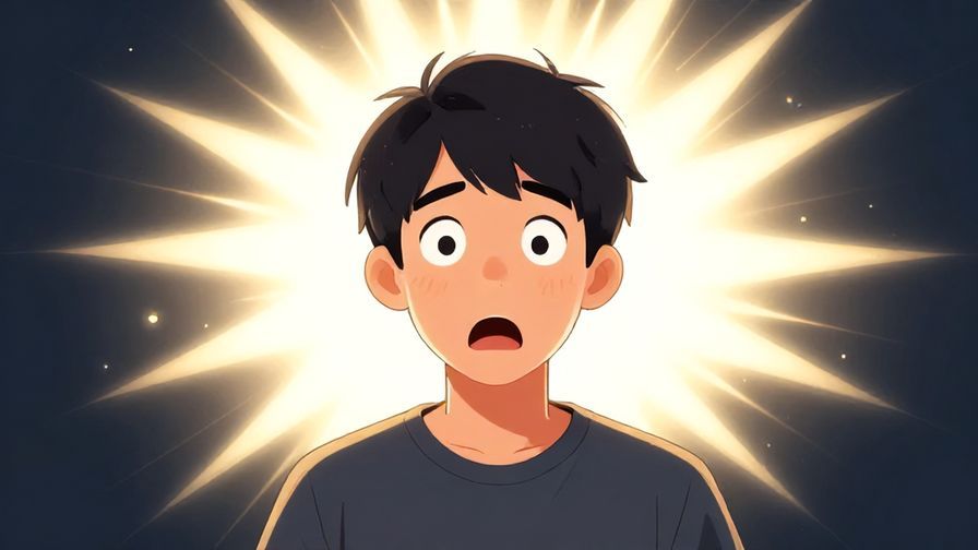 Illustration of a surprised person with wide eyes and open mouth, a bright burst of light behind them, expressing shock and relief