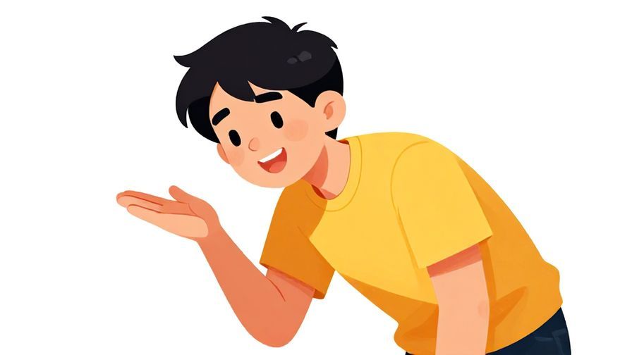 Illustration of a teasing person leaning forward with a smile, bright and inviting colors