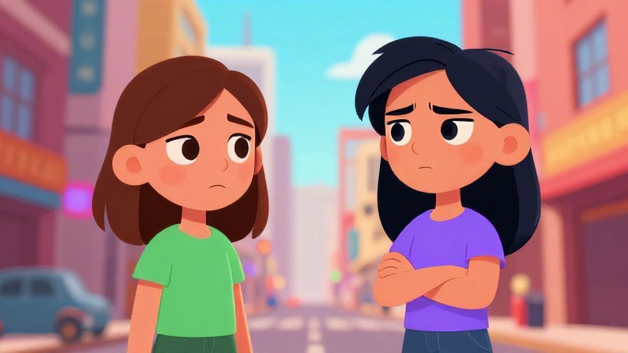 Illustration of a tense moment between two animated characters, one looking serious and assertive, vibrant urban background