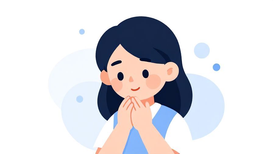 Illustration of a thoughtful character nodding politely with a gentle smile, surrounded by abstract shapes and soft dots, calm tones