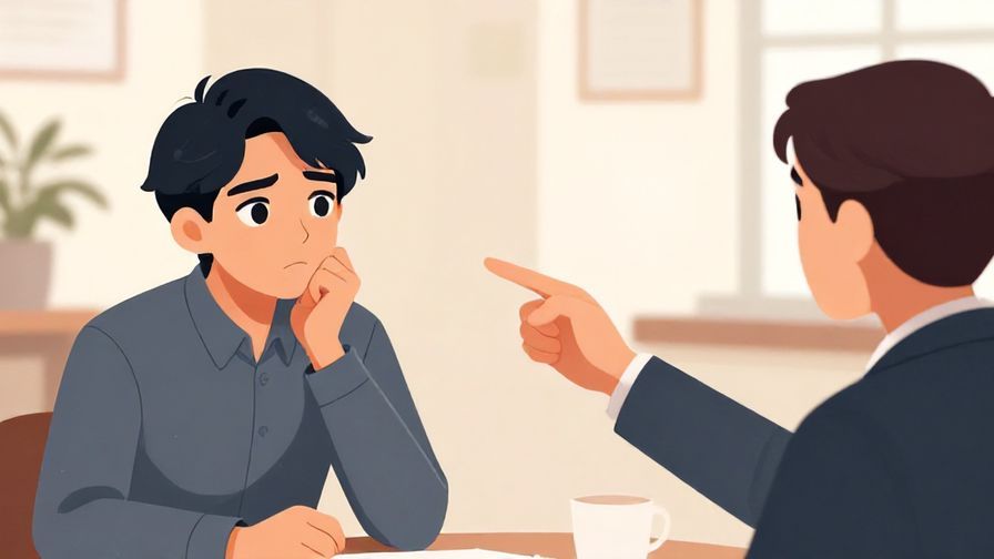 Illustration of a thoughtful person looking determined, transitioning topic in a semi-formal setting, warm colors