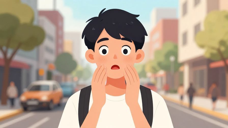 Illustration of a young person expressing surprise and agreement with wide eyes, urban street background