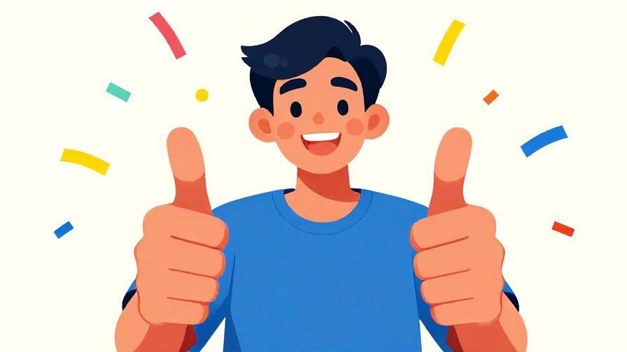 Illustration of a young person giving a thumbs-up with a big smile, bright confetti around, conveying enthusiastic certainty, vibrant colors
