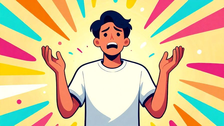 Illustration of a young person throwing their hands up in exasperation, bright colors, stylized background with swirling frustration lines