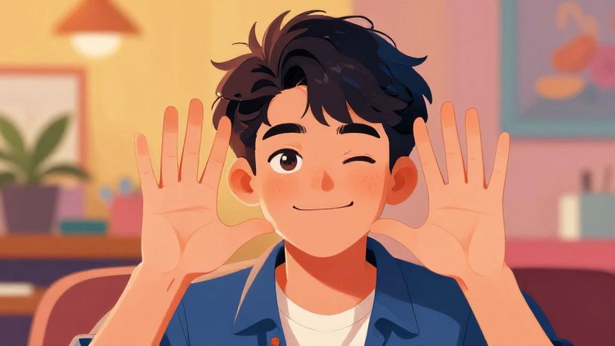 Illustration of a young person winking mischievously with playful hand gestures, vibrant background showing a casual setting