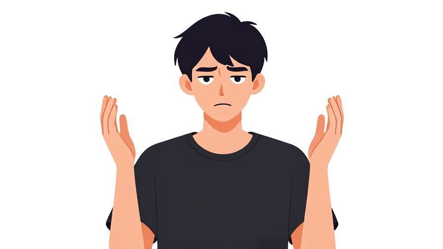 Illustration of a young person with a slightly annoyed but confident expression, hands raised in a defensive gesture