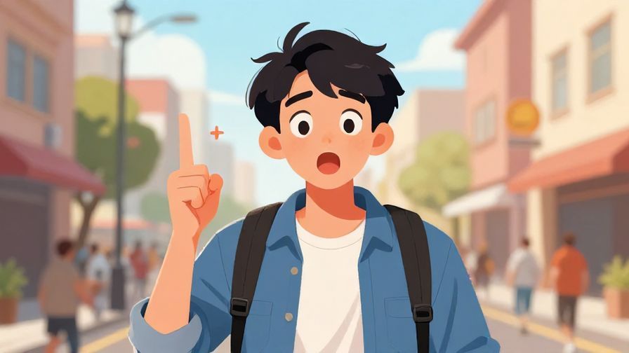 Illustration of a young person with a surprised and excited expression, energetic street background