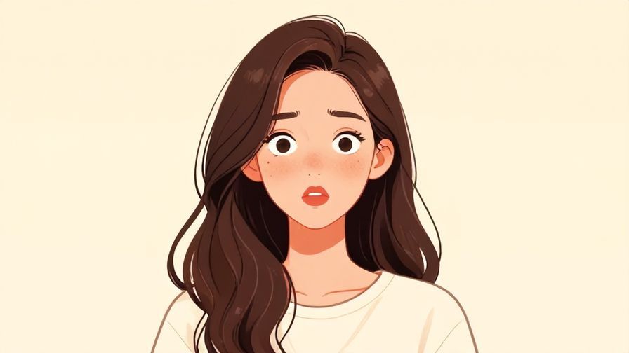 Illustration of a young woman with a surprised but playful expression, soft pastel background, casual style