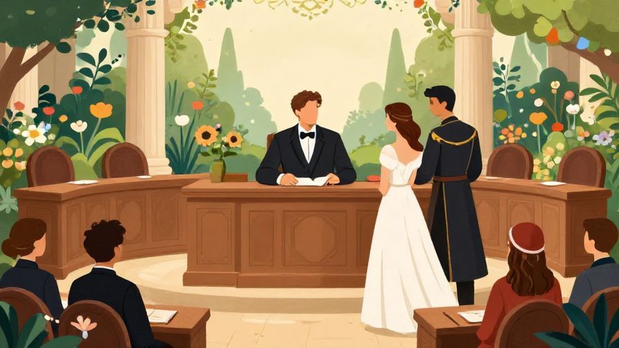 Illustration of an elegant courtroom scene blending with a romantic garden, symbolizing permission and freedom in love and war