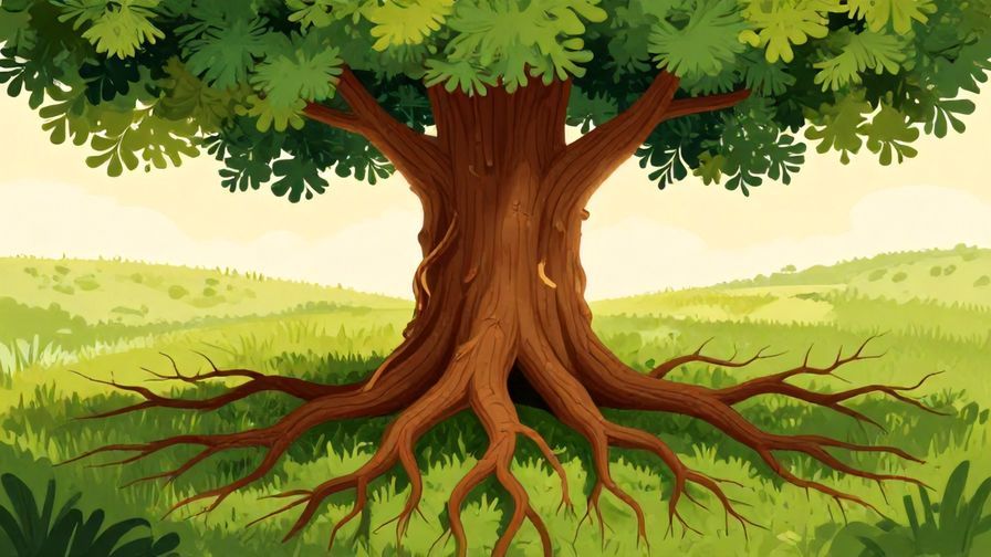 Illustration of deep roots intertwining beneath a tree, symbolizing deep blood relationships, vibrant colors, illustrated style