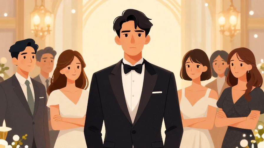 Illustration of elegant party with one person looking serious and others looking disappointed