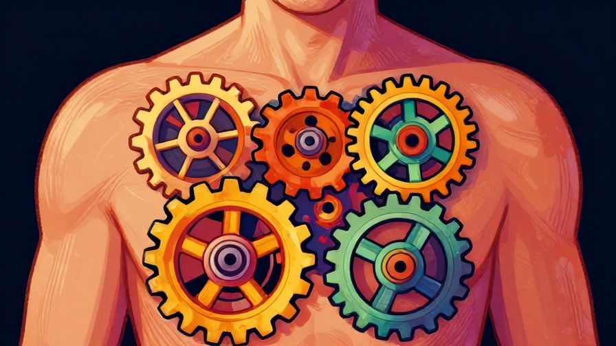 Illustration of gears and clockwork smoothly turning inside a person’s chest, symbolizing natural order and destiny, vibrant colors, illustrated style