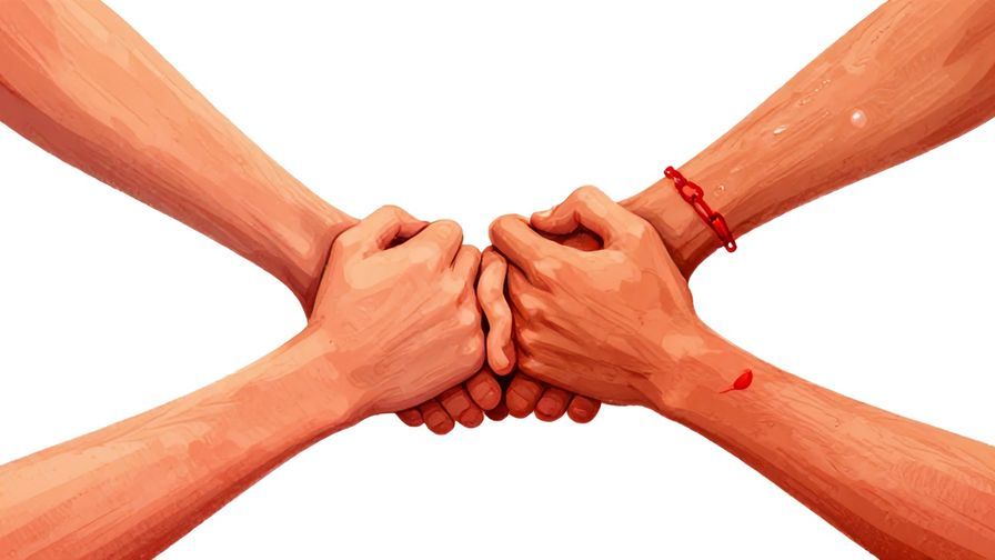 Illustration of strong red chains linking hands firmly, symbolizing unbreakable blood bonds, vibrant colors, illustrated style