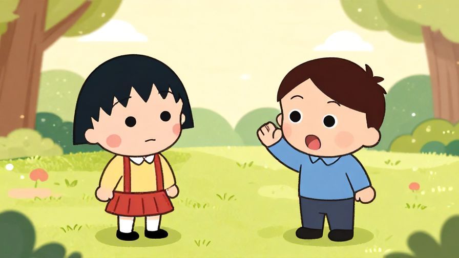 Illustration of two cartoon characters almost about to argue but one is holding up a hand to stop, peaceful park background, warm colors