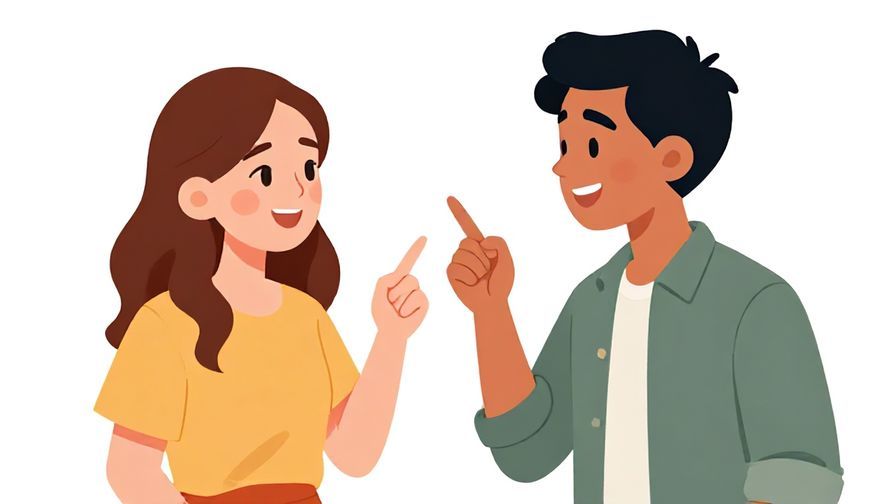 Illustration of two close friends joking around, one teasingly asking the other a question with a grin