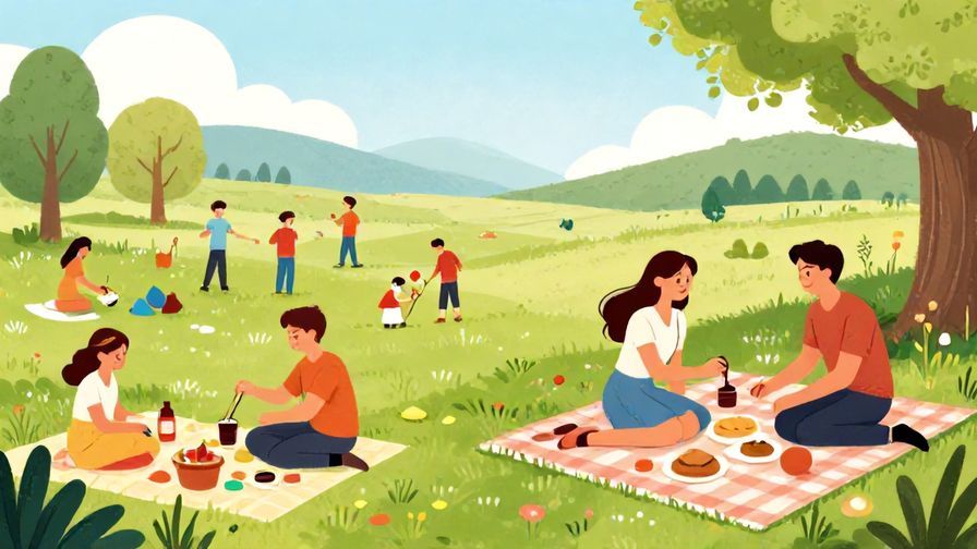 Illustration of two contrasting scenes: a battlefield and a romantic picnic, both showing people using various tactics