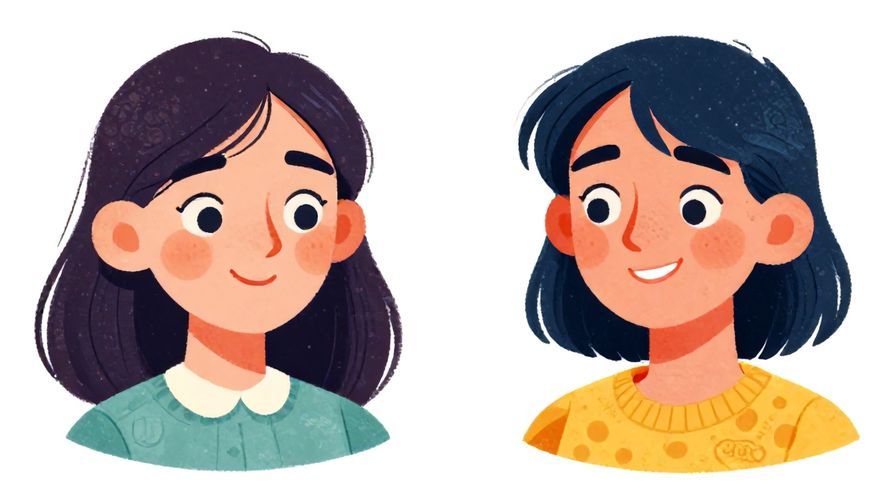 Illustration of two faces of the same person side by side with different expressions, showing personality change, vibrant colors, illustrated style