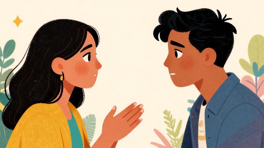 Illustration of two friends chatting closely with one speaking seriously, vibrant colors, illustrated style