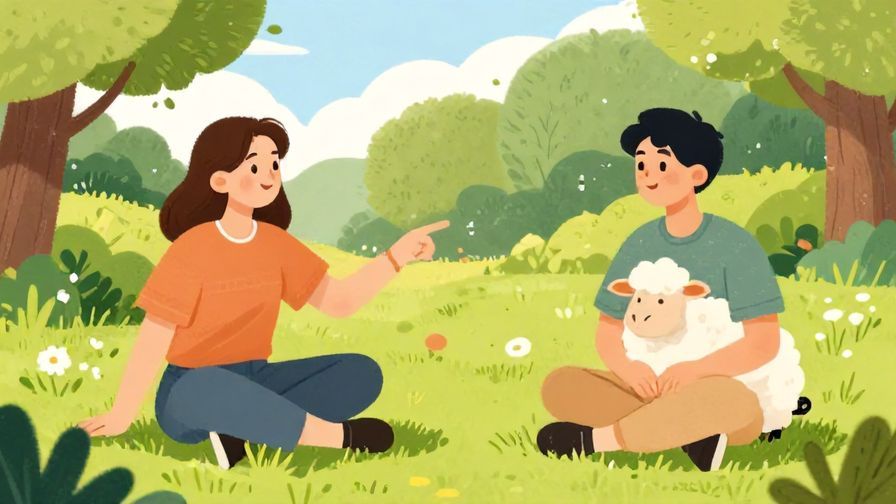 Illustration of two friends chatting in a sunny park, one pointing playfully while the other looks sheepish, bright colors, illustrated style
